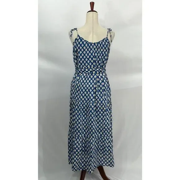 EMERSON FRY India Collection Sz XS/S Button Front Sundress Sisters Blue Block - Picture 7 of 13